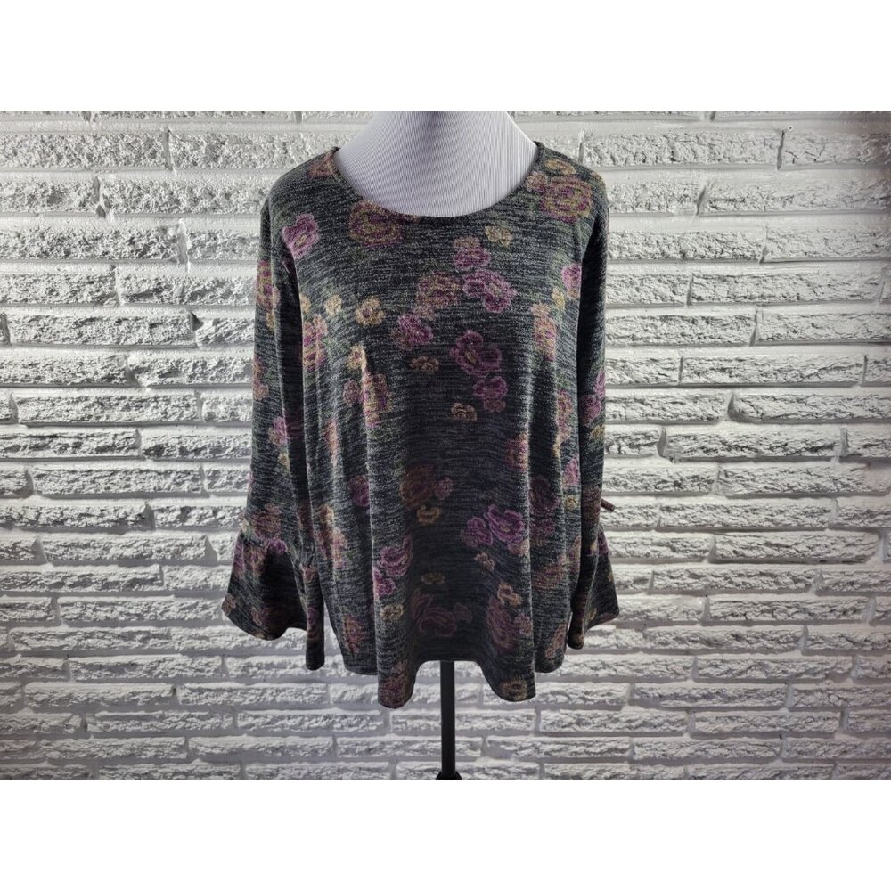 Style & Co Womens Top 2X Plus Knit Bell Tied Sleeves Poly Blend FLO392E